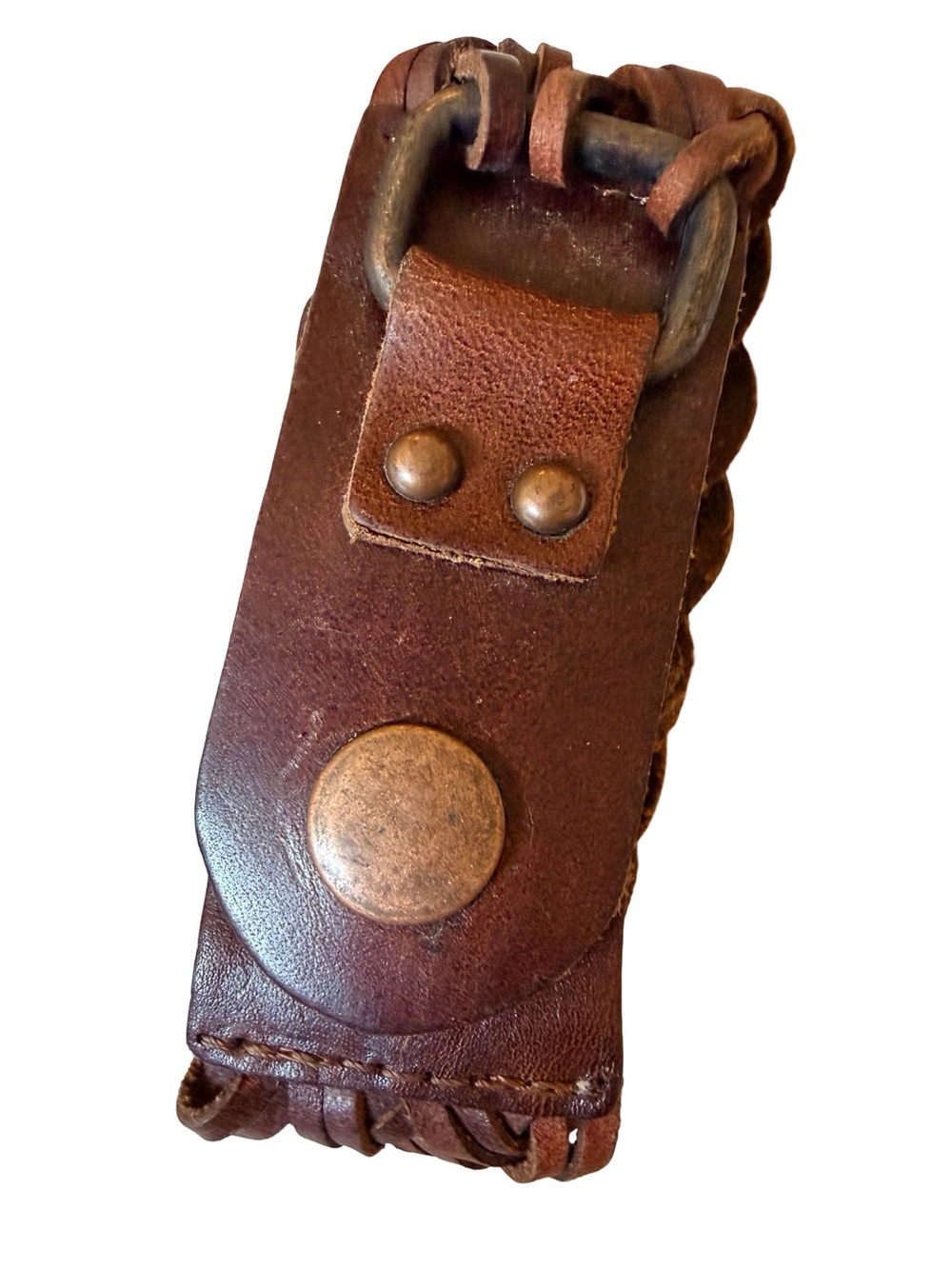 Unisex Brown Leather Loop Key Holder with Snap